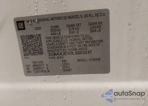 2020 Chevrolet Equinox Fwd 2Fl from USA, damaged, VIN 3GNAXJEV0LS653247